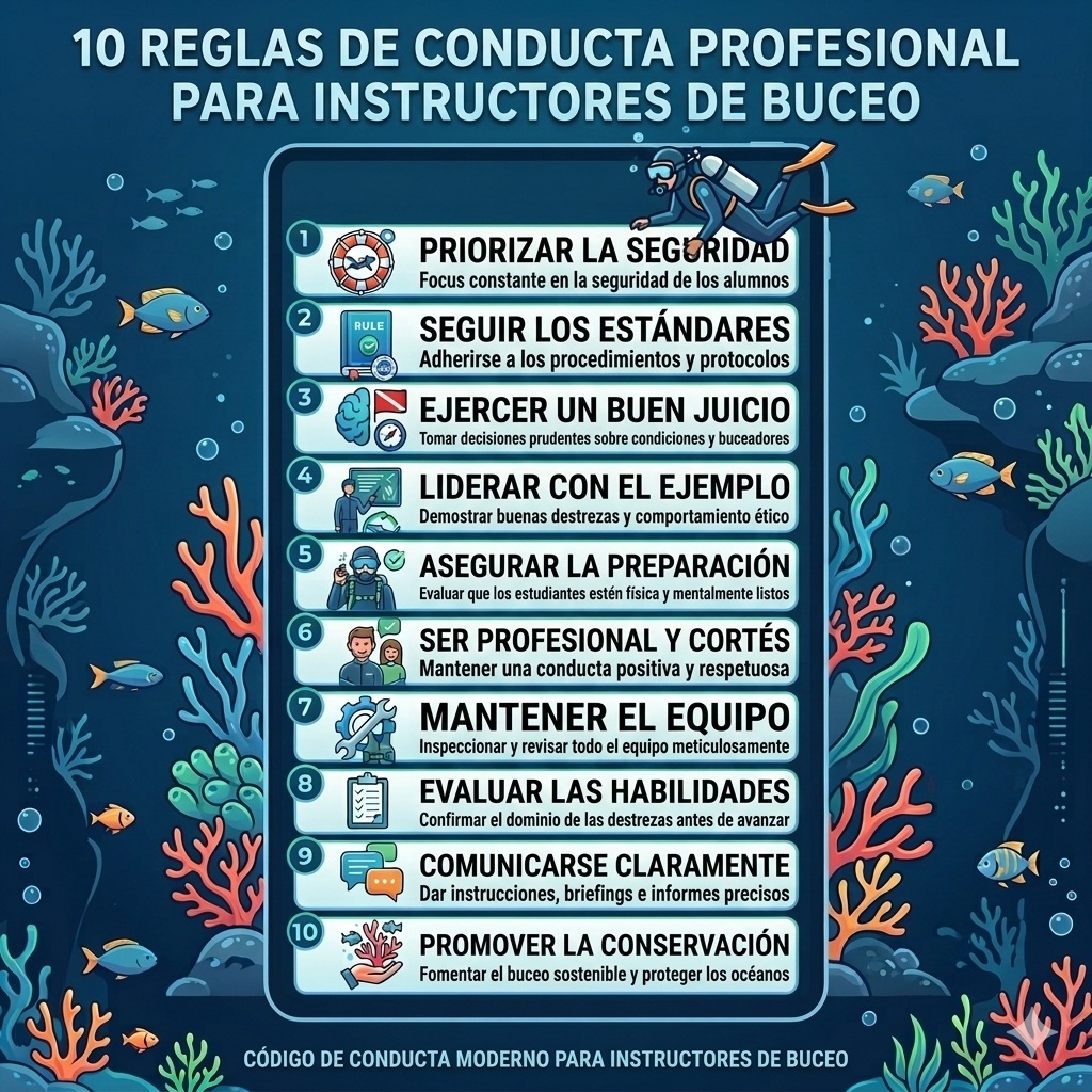 10 reglas de conducta profesional para instructores de buceo