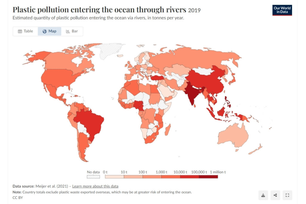 Plastic pollution entering the ocean through rivers2019