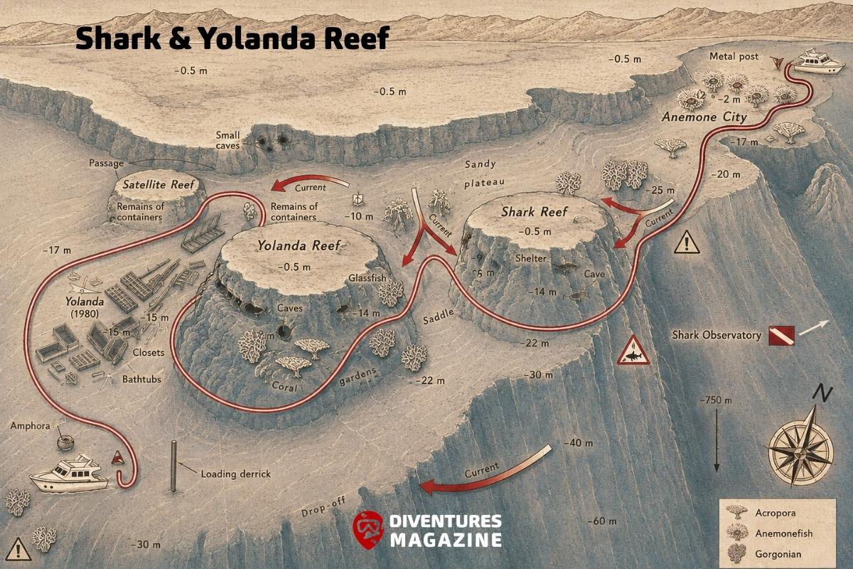 shark and yolanda reef dive map