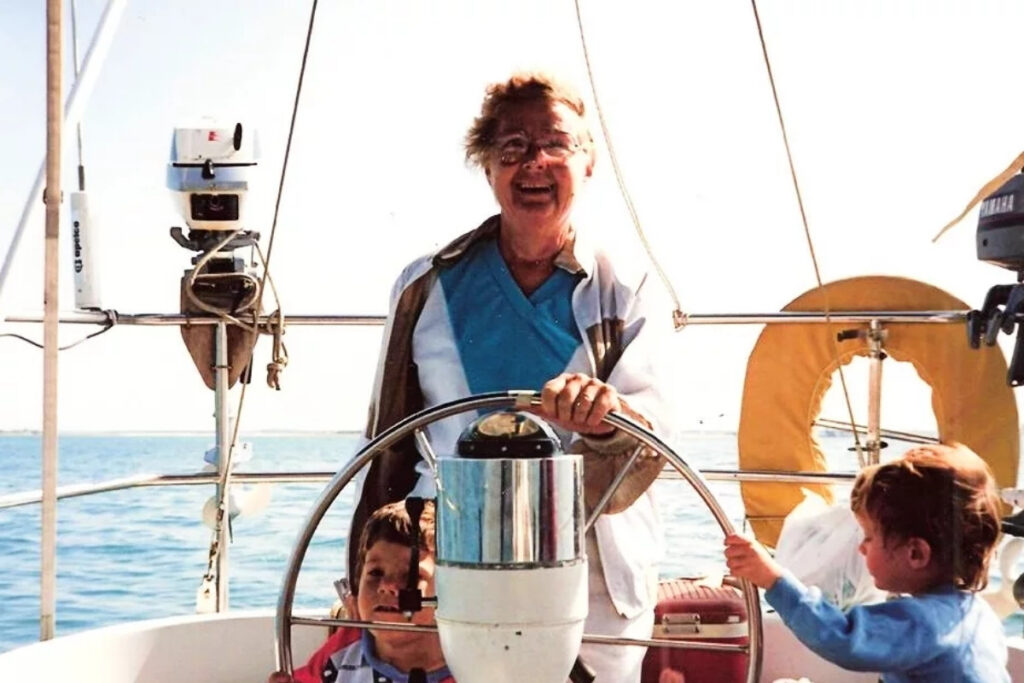 Martin sailing with two of her children in 1990 (Janet Martin)