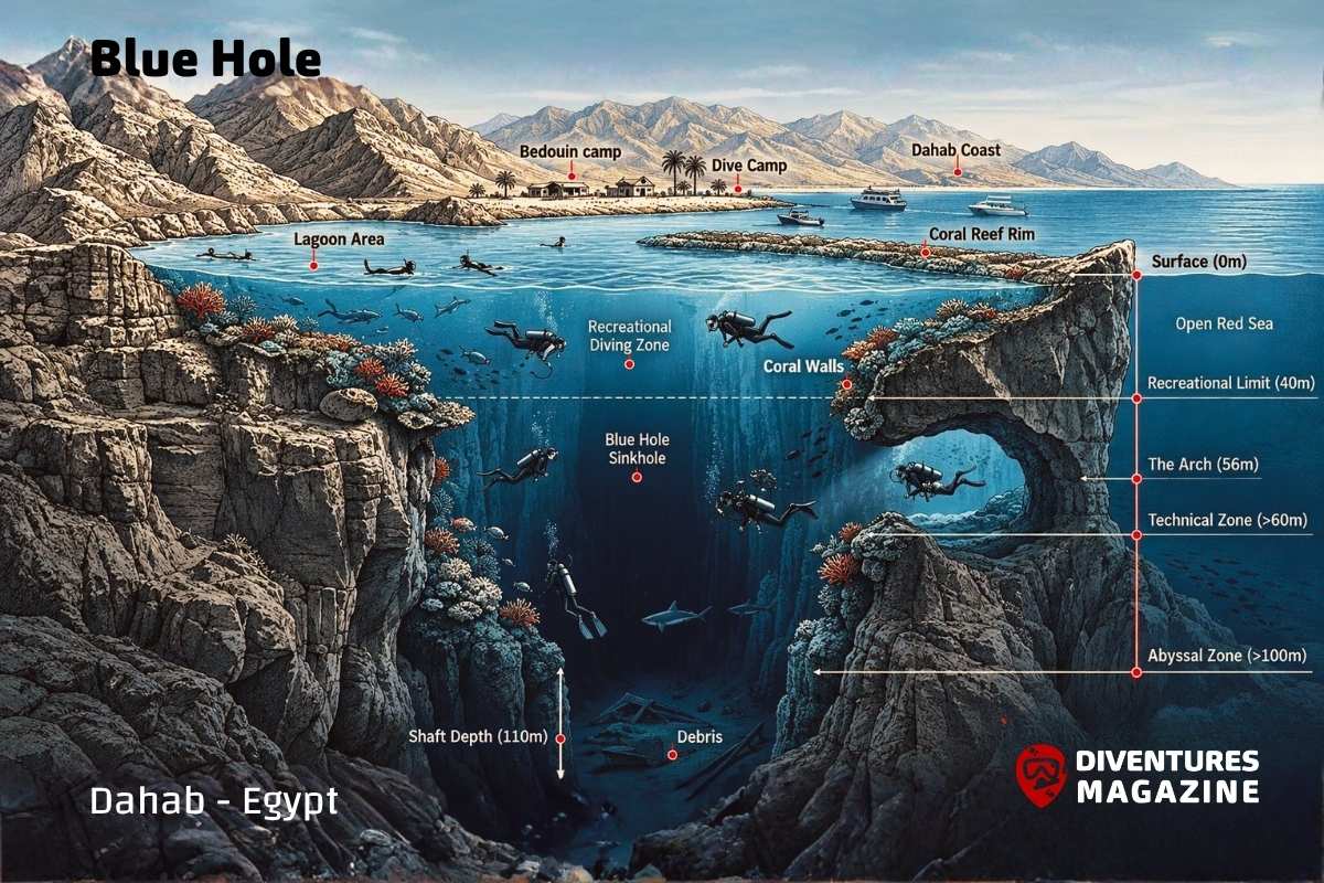 blue hole dahab dive map